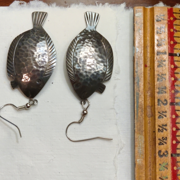 TAXCO SILVER flounder fish earrings - Picture 5 of 12